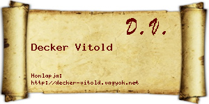 Decker Vitold névjegykártya